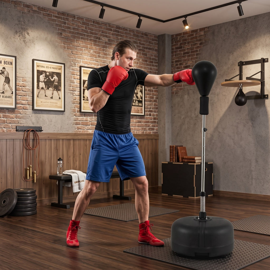 Airfind Height Adjustable Punching Bag with Stand for Teens and Adults, Freestanding Reflex Boxing Bag with Weighted Fillable Base, Gloves and Spring Ball for, Black