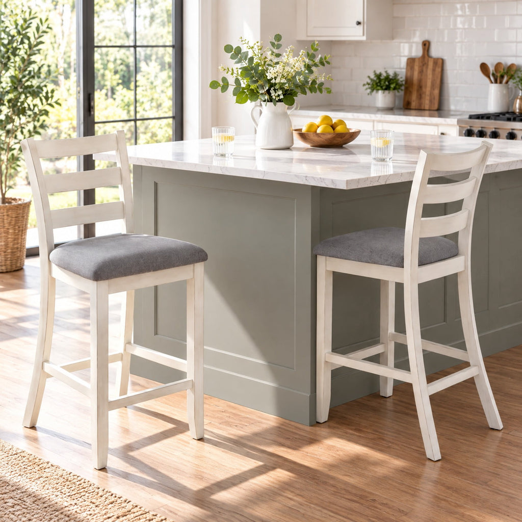Airfind Counter Height Chairs with Fabric Seat and Rubber Wood Legs, 330 lbs Capacity, Linen Fabric Sponge Rubber Wood Plywood Frame, Beige