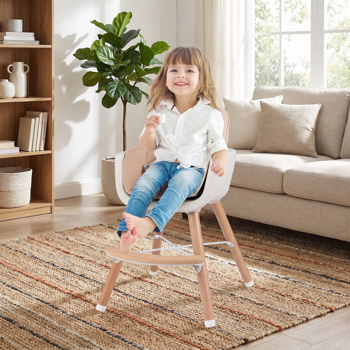 Airfind 6-in-1 Convertible Wooden Highchair with Safety Harness and Adjustable Legs, 33 Lbs with Beech PP PE PU Sponge Construction, Unspecified