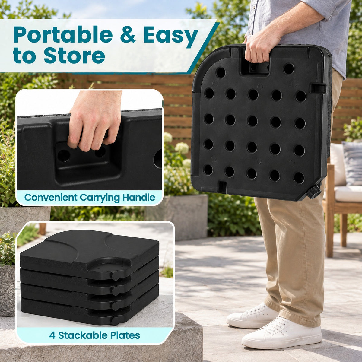 Airfind 20 Inch Patio Offset Water Filled Plate Umbrella Base Sand, HDPE Frame, Black, Product size 20 x 20 x 3(L x W x H) F
