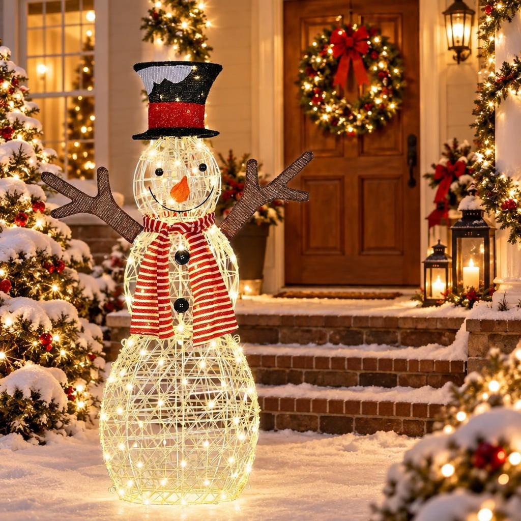 Airfind Indoor/Outdoor Christmas Lighted Snowman Decorations with Pre-Lit 80 Lights, Steel tinsel Frame