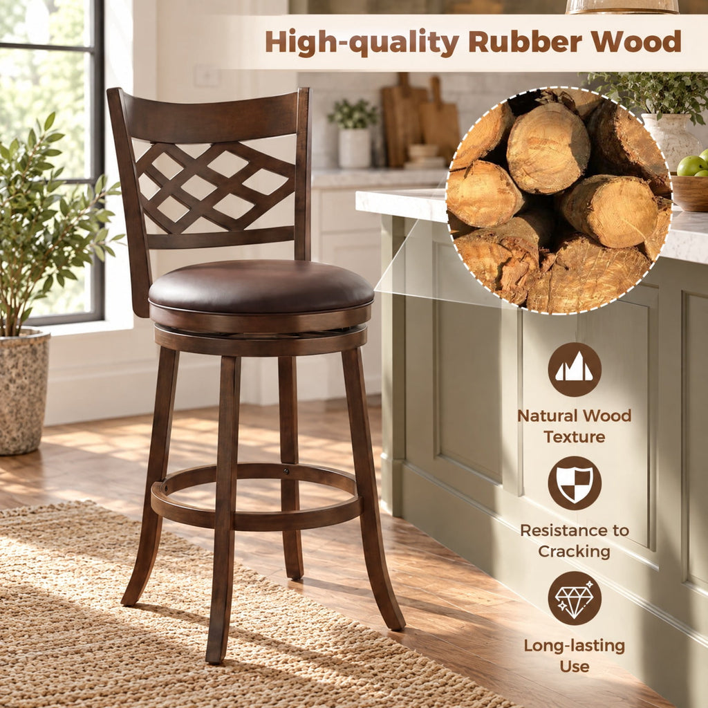 Airfind 31 Inch Counter Height Bar Stools Set of 2 with Rubber Wood Frame-31 Inch, 330 lbs Capacity, Rubber Wood PVC Leather Sponge Frame, Wood