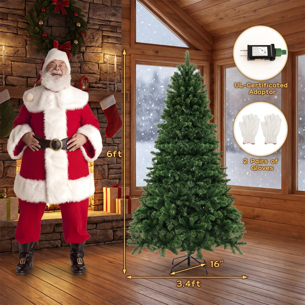 Airfind 6/7/8 Feet Hinged Christmas Tree with PVC Branch Tips Warm White LED Lights-6 ft, PVC Metal Frame, White
