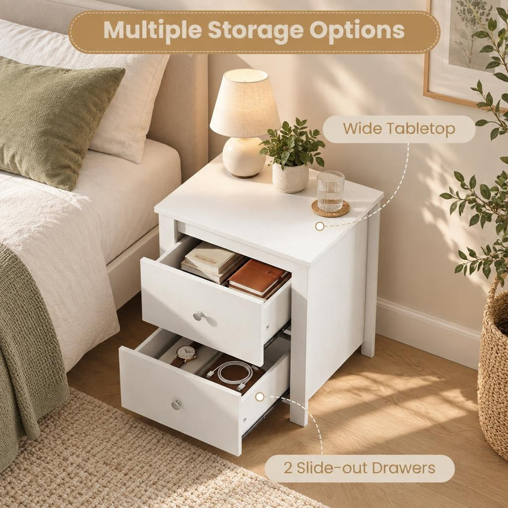 Airfind Nightstand with 2 Drawers Storage for Bedroom Living Room Small Spaces, 66 lbs Capacity, Engineered Wood Metal Frame, White