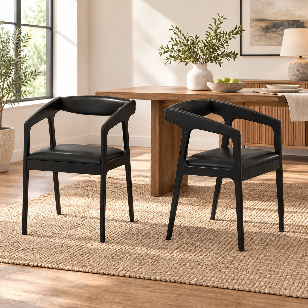 Airfind Upholstered Armchairs Set of 2 with Cozy Backrest and Padded Seat Cushion, 265 Lbs Capacity, Rubber Wood PU Leather Sponge, Black