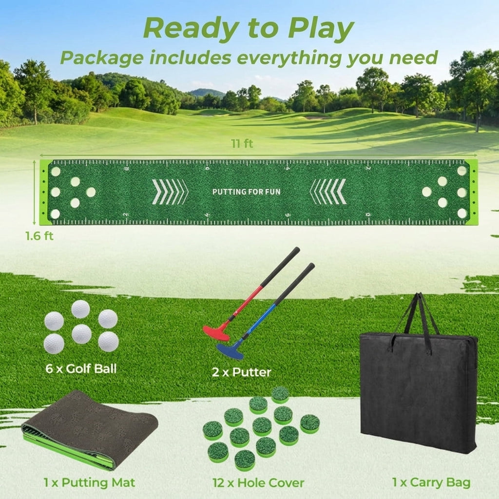 Airfind Premium Golf Hitting Practice Mat with thickened turf simulation and rubber anti-slip base plus ball tee holes for backyard driving practice, Green