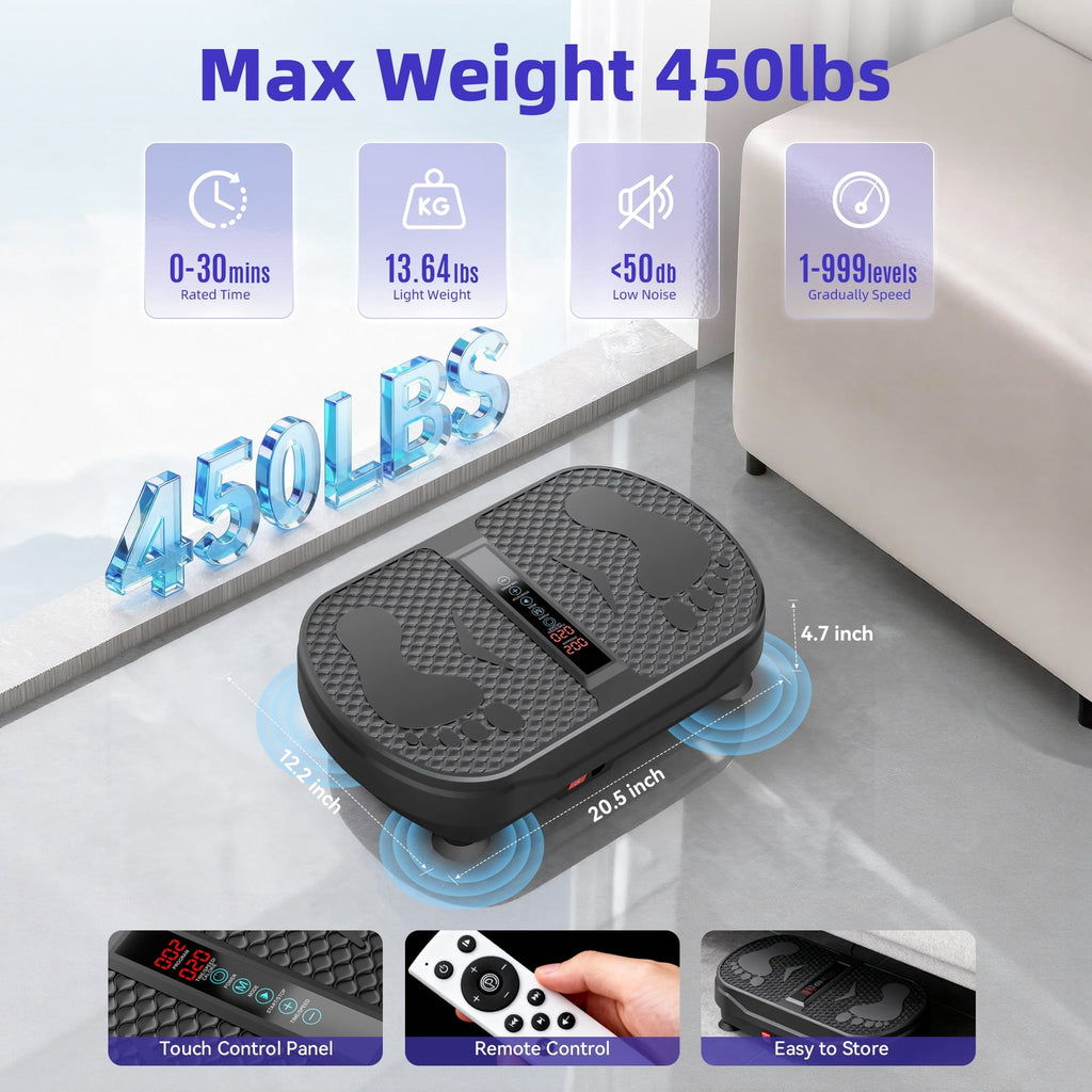 Airfind Vibration Plate Exercise Machine for Lymphatic Drainage, Full Body Workout Vibration Platform with Bluetooth Speaker,2 Loops and 5 Resistance Bands for Home Exercise Gym,450lb Capacity,Black