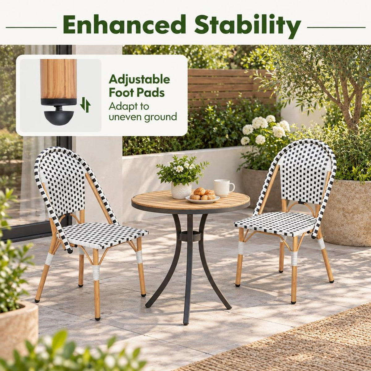 Airfind French Bistro Chair Set of 2 with Galvanized Metal Framex, 330 lbs Net Weight of 2 Chairs: 24.5 lbs Capacity, White