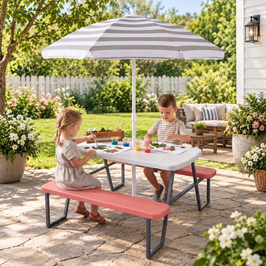 Airfind Kids Picnic Table with Benches Seats up to 4, 660 lbs Capacity, Metal Frame, for 3+ years old, 40 x 39.5 x 59 Tabletop Footprint, Pink