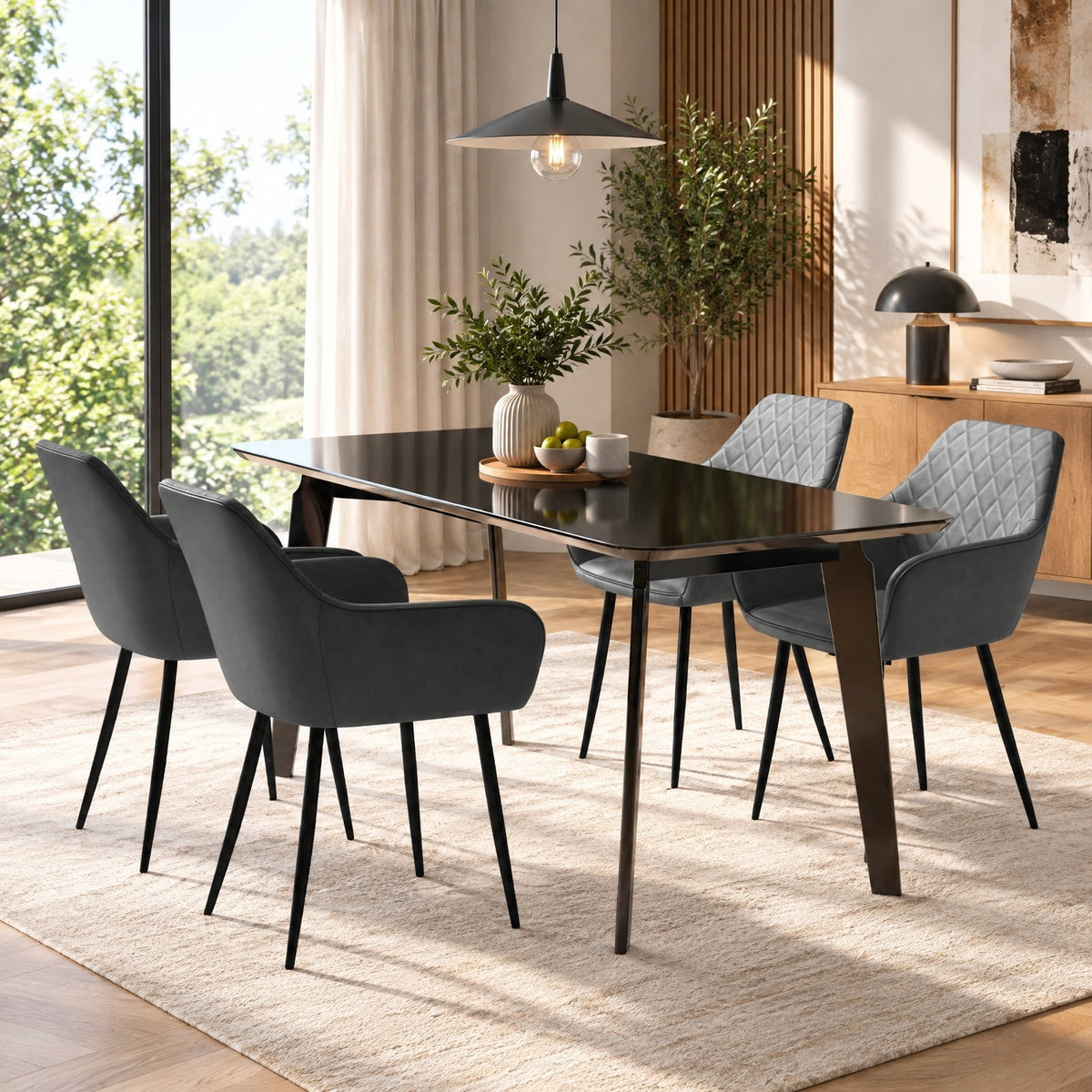 Airfind Leisure Dining Chair Set of 2 with Curved Backrest and Wide Seat, 330 lbs Capacity, Fabric Metal Frame, 23.5 x 21.5 x 33 Footprint, Gray
