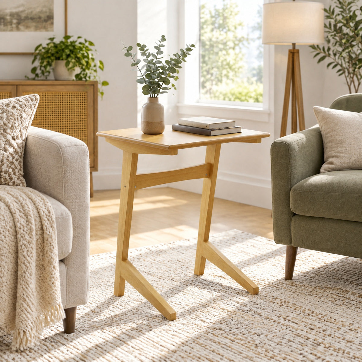 Airfind Set of 2 Wood Sofa Side Table C, 165 lbs Capacity, Rubber Wood MDF Frame, 20 x 18 x 24.5 Footprint, Wood