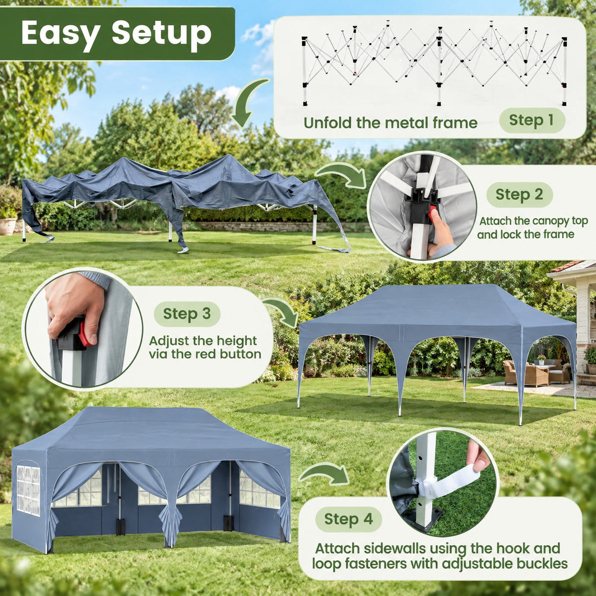 Airfind Pop Up Canopy Tent with 6 Removable Sidewalls for Patio, Metal Frame, 10 x 20 x 10.4 Footprint, Gray