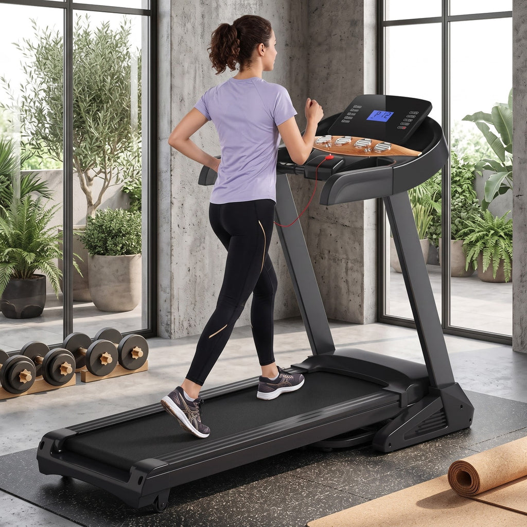 Airfind 3.75HP Folding Treadmill for Home, Electric Running Machine with Auto Incline, 12 Programs, App Control and Wide Running Belt, Black