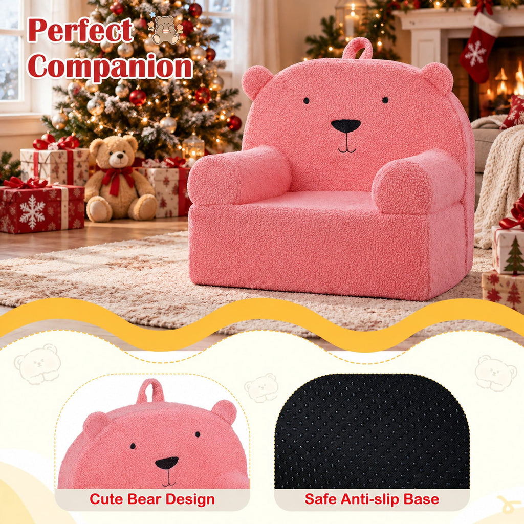 Airfind Kids Bear Sofa Toddler Foam Couch with Soft Fleece Fabric Cover, Teddy Fleece Fabric Frame, for 3+ years old, 20 x 16 x 18 Footprint