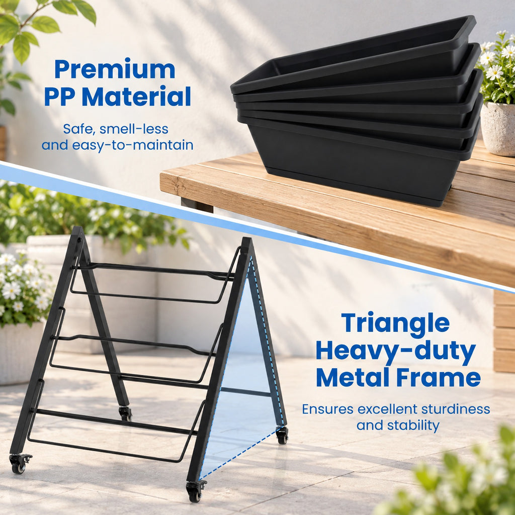 Airfind 5, 22 lbs Capacity, PP Metal Frame, 23 x 27 x 46 Footprint, Black, 5 planter boxes for modular growing