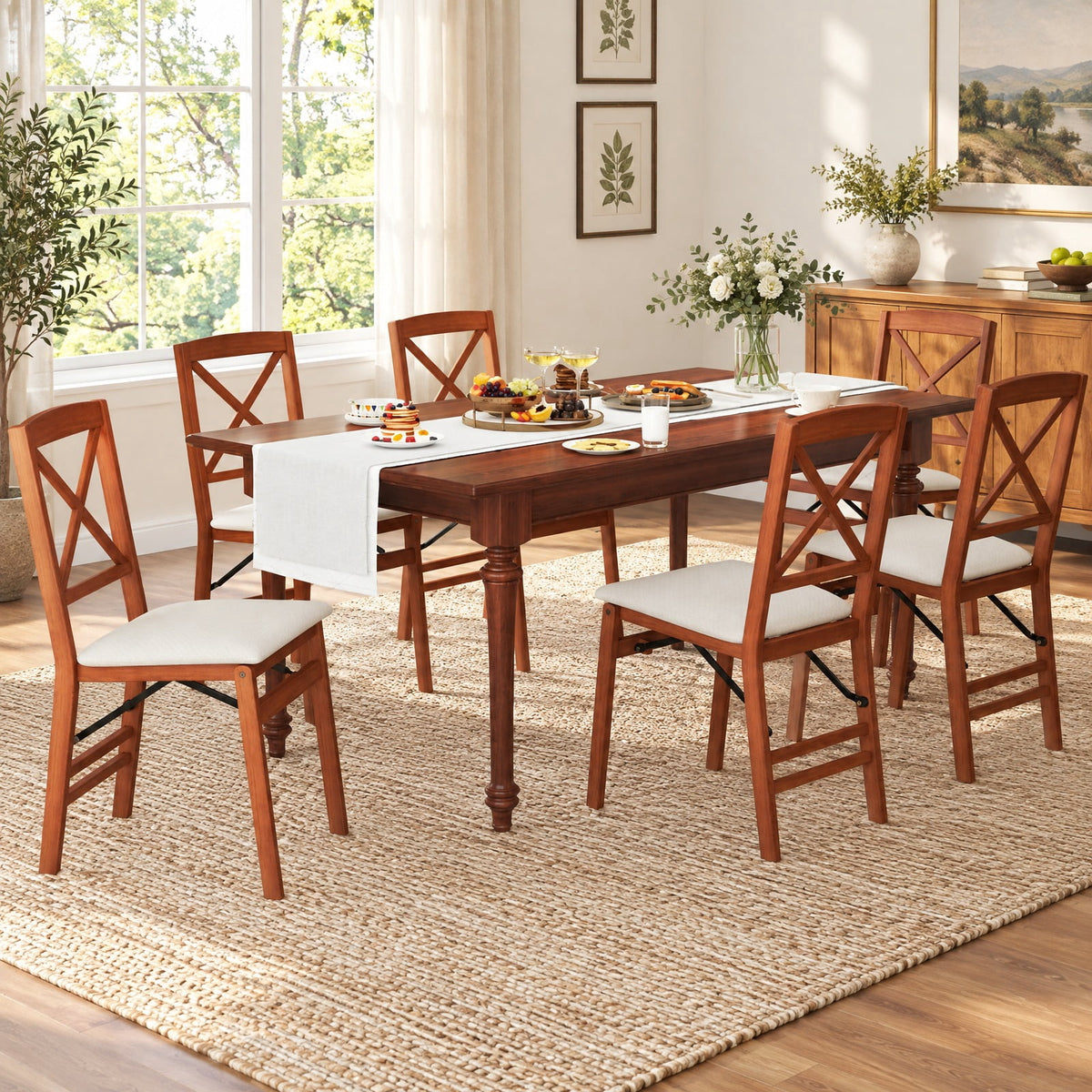 Airfind Folding Dining Chairs Set of 2 with Padded Seat and Rubber Wood Frame, 400 lbs Capacity, Rubber Wood Frame, 22in x 17in x 34.5in Footprint