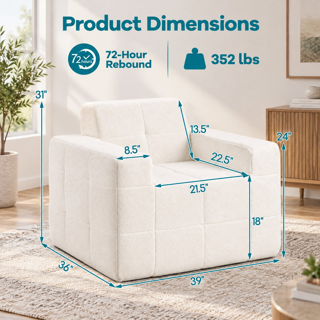 Airfind Boneless Single Sofa Chair Cloud Sofa with Terry Cloth Upholstery, 352 lbs Capacity, Terry Cloth Sponge Frame, Beige
