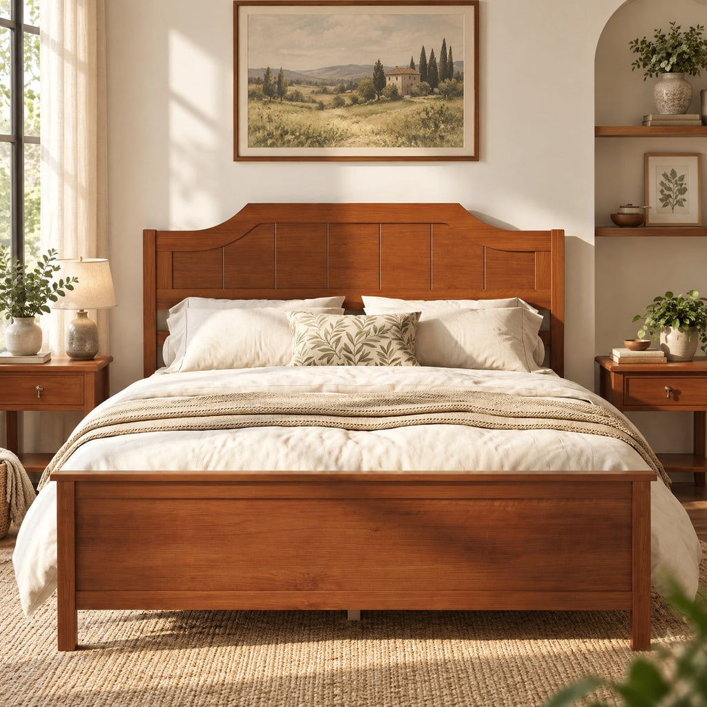 Airfind Full Size Solid Wood Platform Bed Frame with Headboard in Walnut, 440 lbs Capacity, 79.5 x 58 x 39 Bed Platform Footprint, Walnut