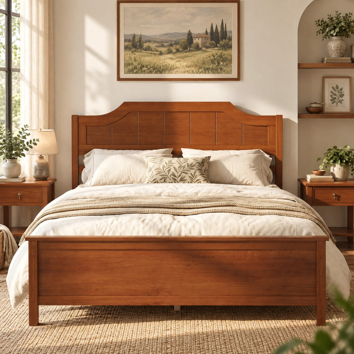 Airfind Full Size Solid Wood Platform Bed Frame with Headboard in Walnut, 440 lbs Capacity, 79.5 x 58 x 39 Bed Platform Footprint, Walnut