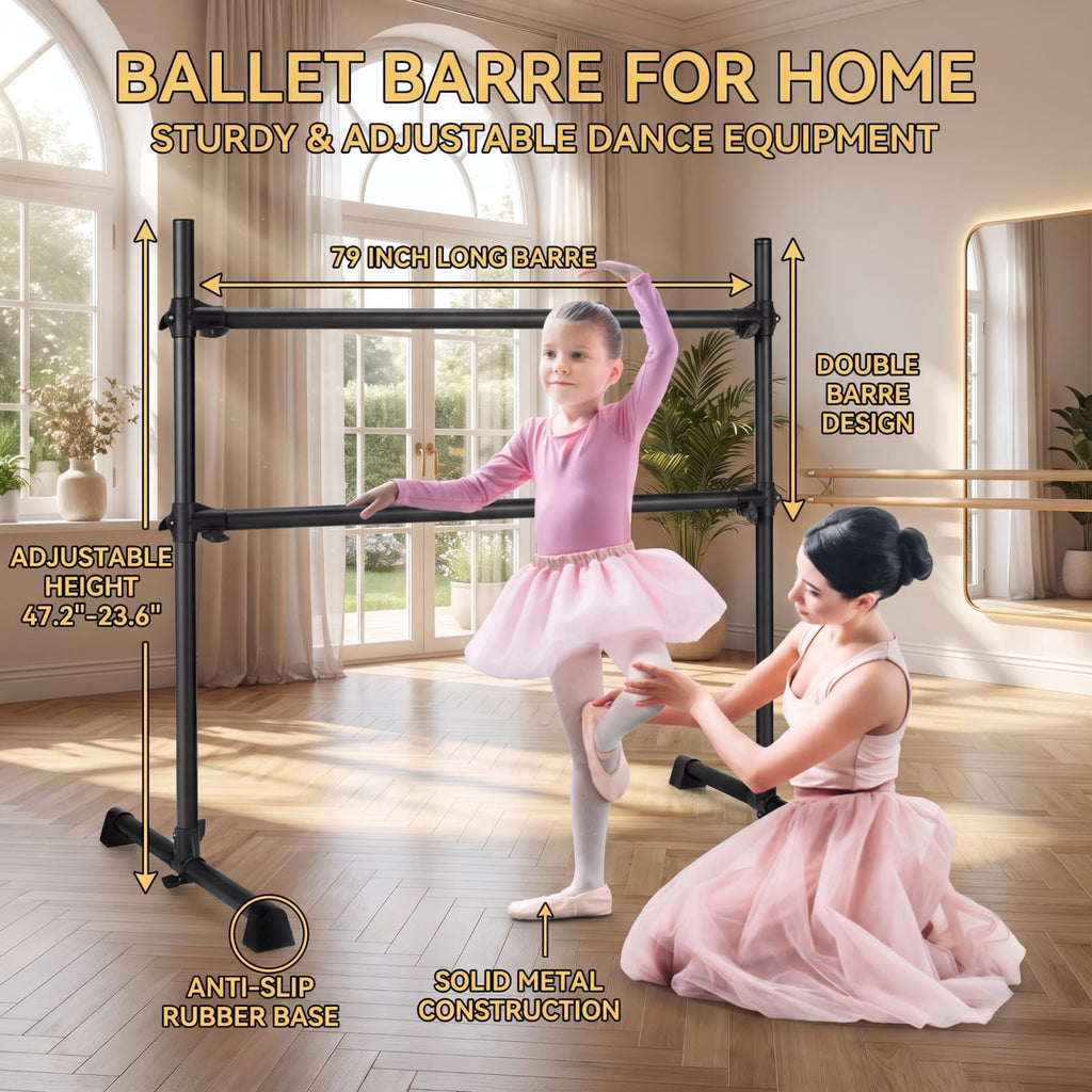 Airfind 4 Feet Double Ballet Barre with Adjustable Height and Anti Skid Pads for Home Dance Studio Stretching and Practice, Black