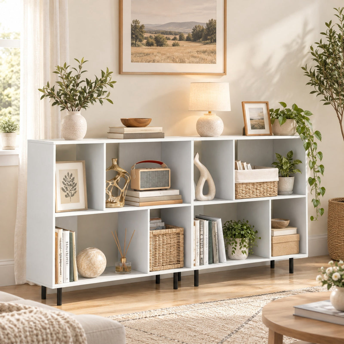 Airfind Open Shelf Bookcase with 4 Compartments, White, 4-cube bookcase provides ample storage space, Assembly is required before use