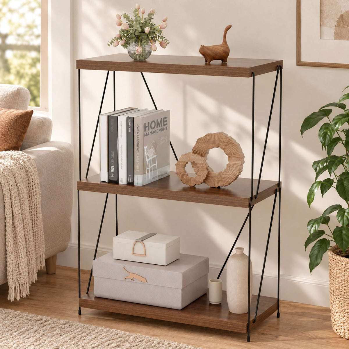 Airfind 2/3/4/5-Tier Multipurpose Display Rack with Metal Frame-34 inches, 45 lbs Capacity, MDF Metal 2-tier: Frame, Walnut