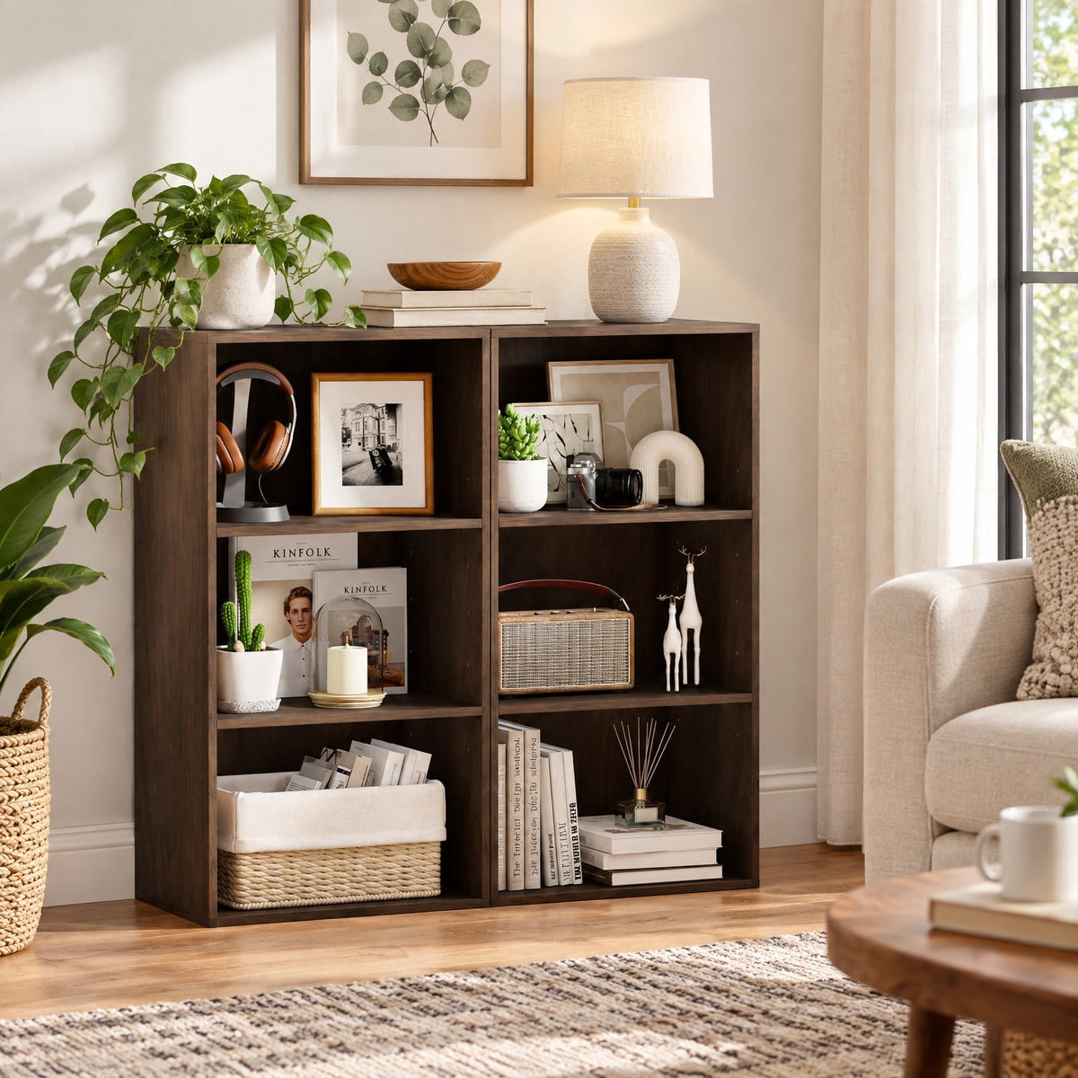 Airfind Bookcase, 3 Open Shelf, Modern Storage Display Cabinet, 55 lbs Capacity, Engineered Wood MDF Frame, 16.5 Inch x 11.5 Inch x 31.5 Inch Footprint, Walnut
