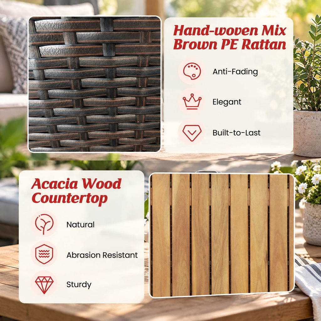 Airfind 134 Gallon Rattan Storage Box with Zippered Liner and Solid Acacia Wood Top, wood board 165 lbs Capacity, 51in x 28.5in x 28in Footprint, Wood