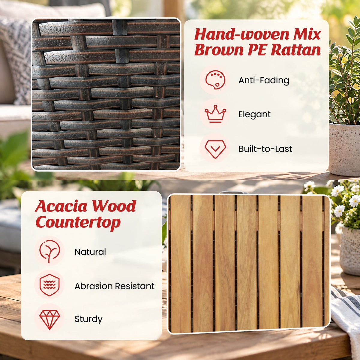 Airfind 134 Gallon Rattan Storage Box with Zippered Liner and Solid Acacia Wood Top, wood board 165 lbs Capacity, 51in x 28.5in x 28in Footprint, Wood