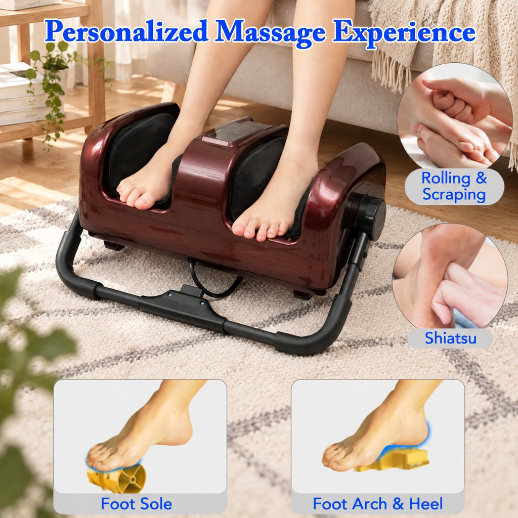 Airfind Foot and Calf Massager with Heat Shiatsu Deep Kneading Rolling Smart Electric Leg Massager, ABS Frame, 20 x 12.5 x 8.5 Footprint, Red