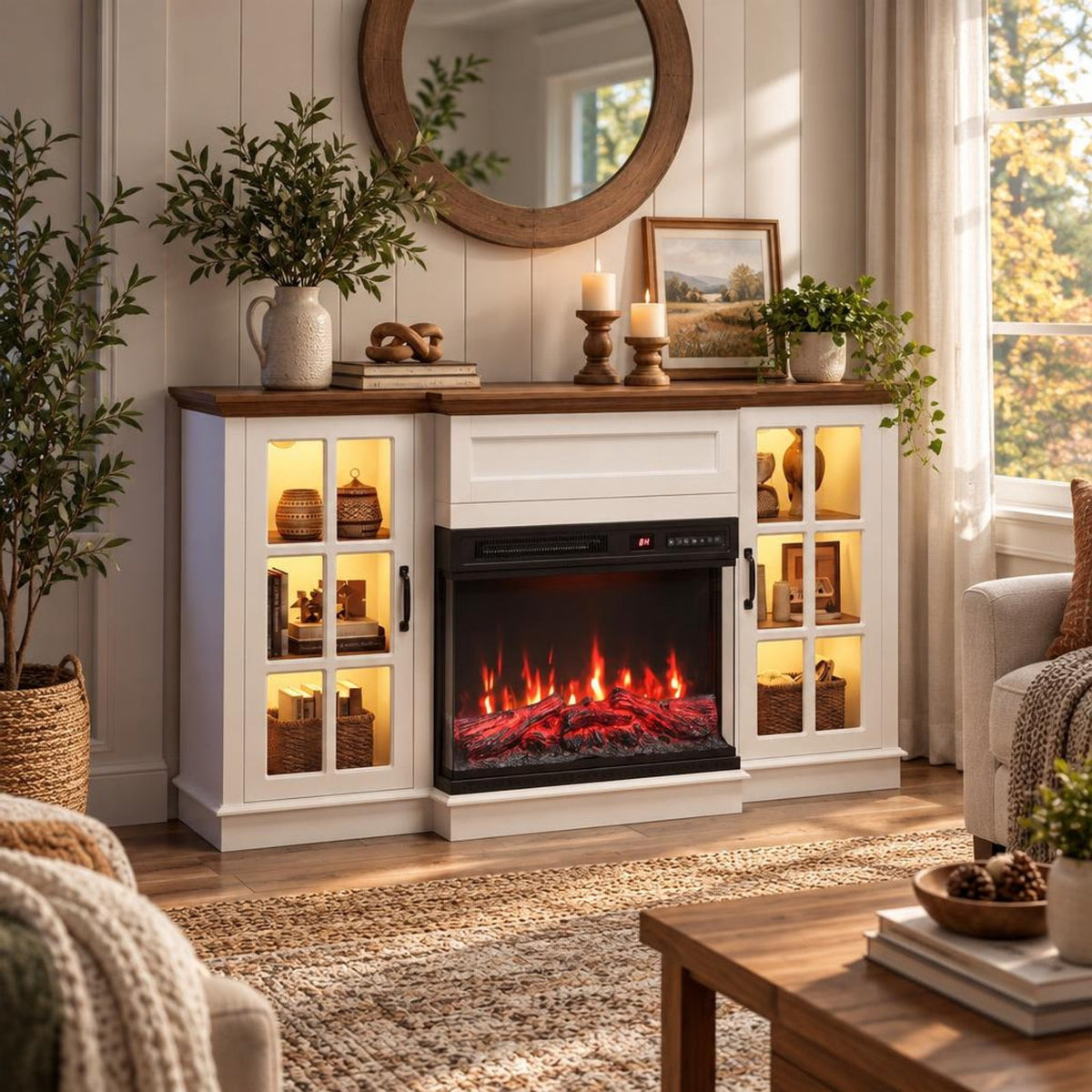 Airfind 24 Inch Electric Fireplace Insert, 3-Sided Glass Built-in Recessed Fireplace featuring 12 Flame Colors, Remote Control and Timer, Black