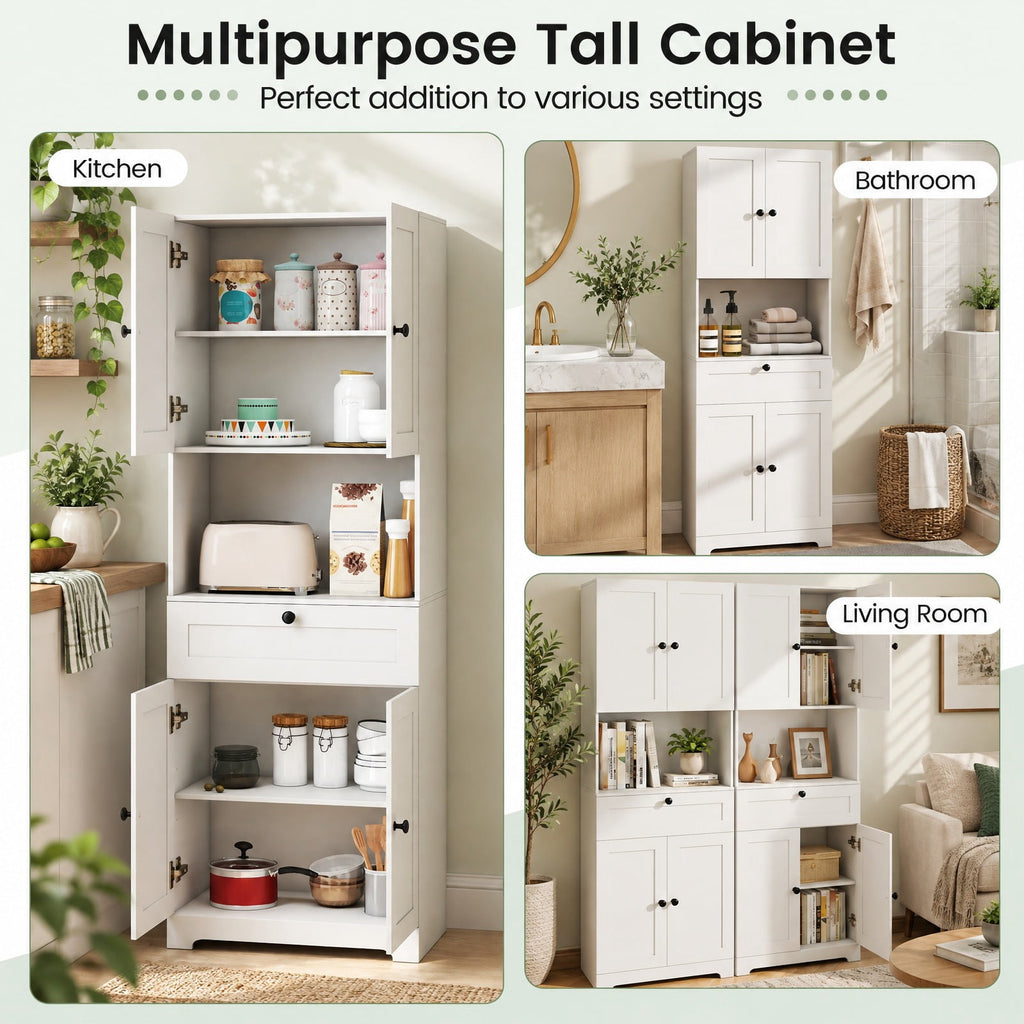 Airfind 67.5 Inch Tall Modern Freestanding Floor Storage Cabinet with 4 Doors and 1 Drawer, 243 lbs Capacity, MDF Engineered Wood Frame, White
