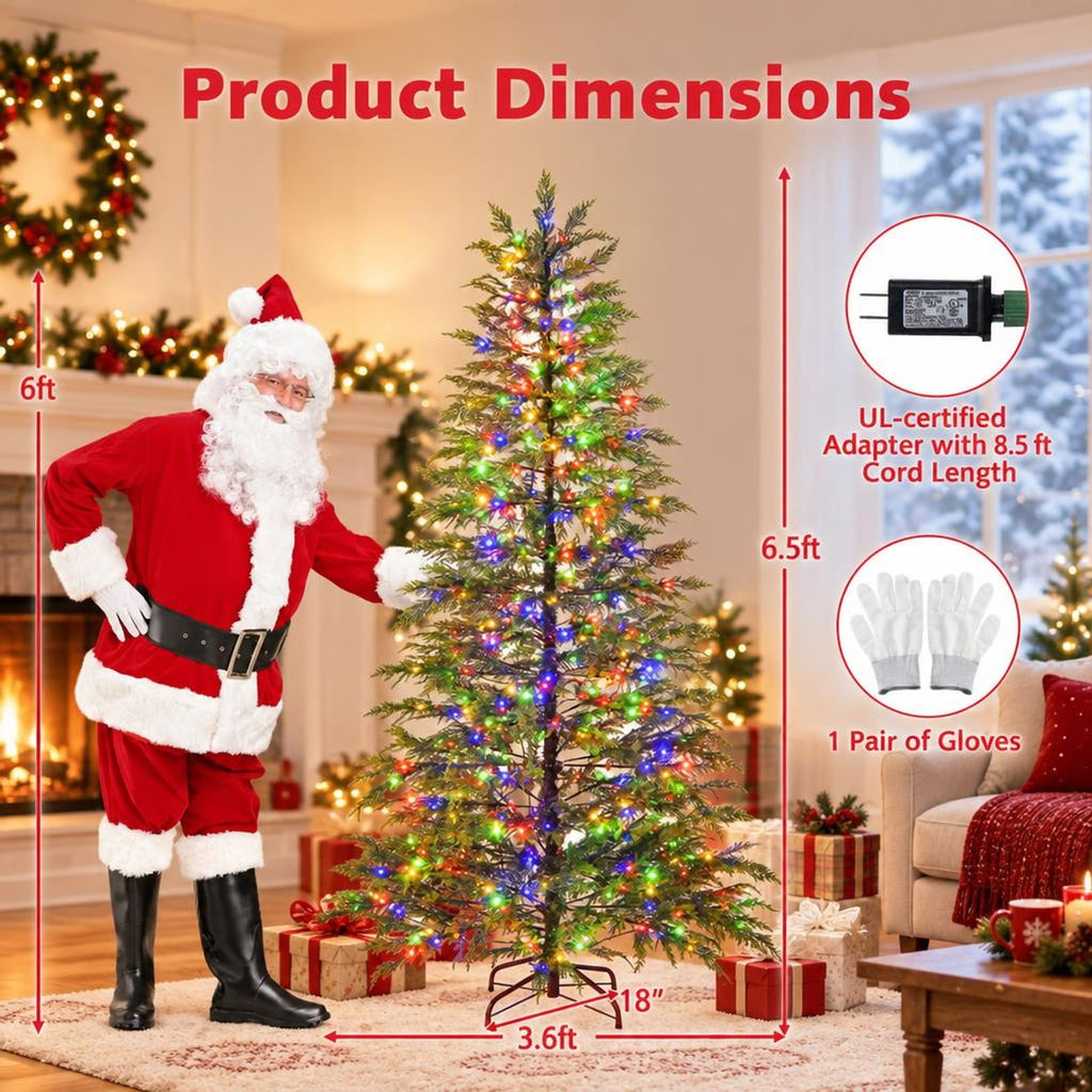 Airfind 6.5 Feet Artificial Christmas Tree with Branch Tips and Colorful LED Lights, Green, a light controller for convenient operation