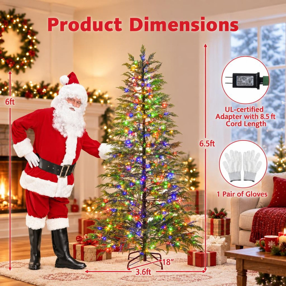 Airfind 6.5 Feet Artificial Christmas Tree with Branch Tips and Colorful LED Lights, Green, a light controller for convenient operation