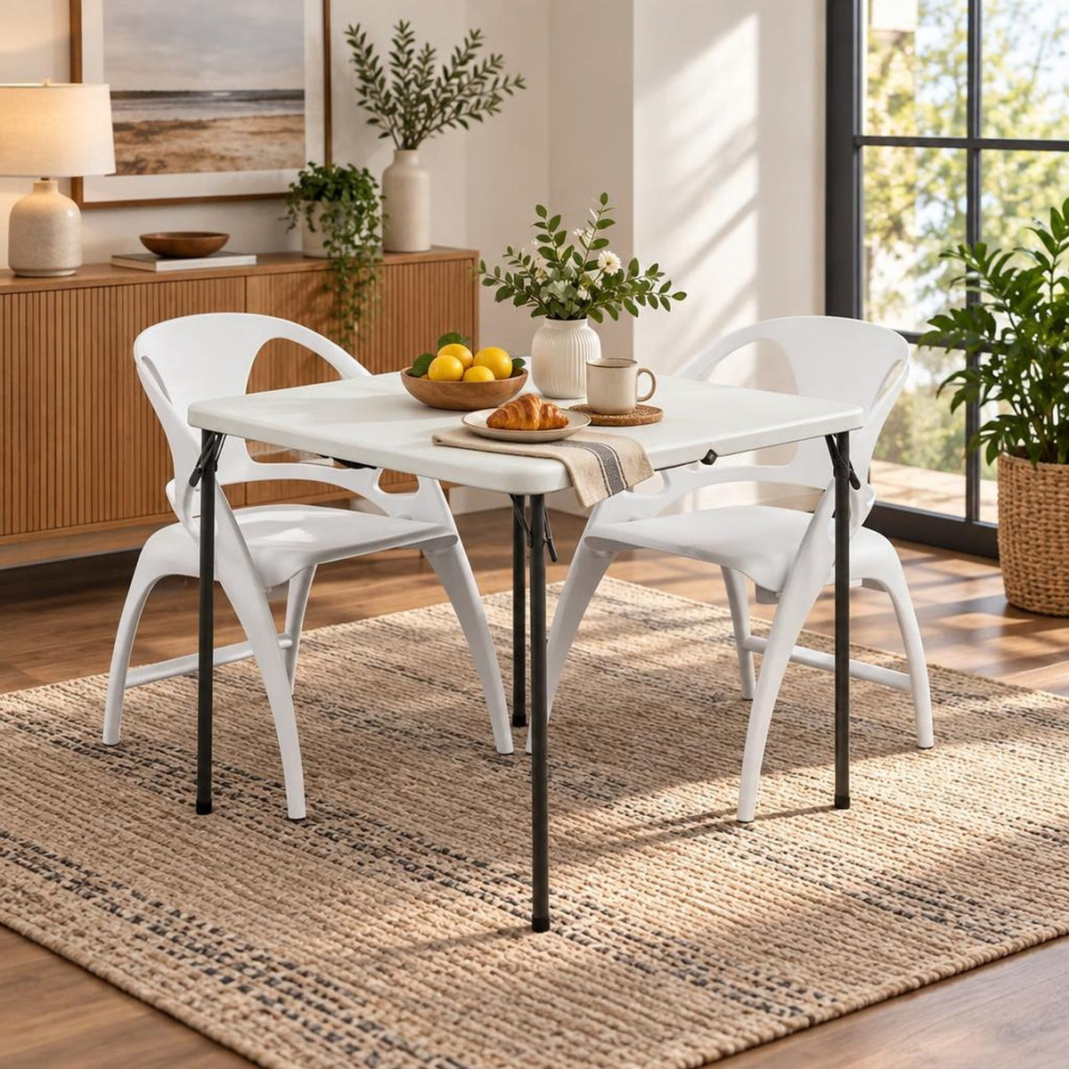 Airfind Folding Camping Table with All-Weather HDPE Tabletop and Rustproof Steel Frame, 330 lbs Capacity, HDPE Steel Frame, White