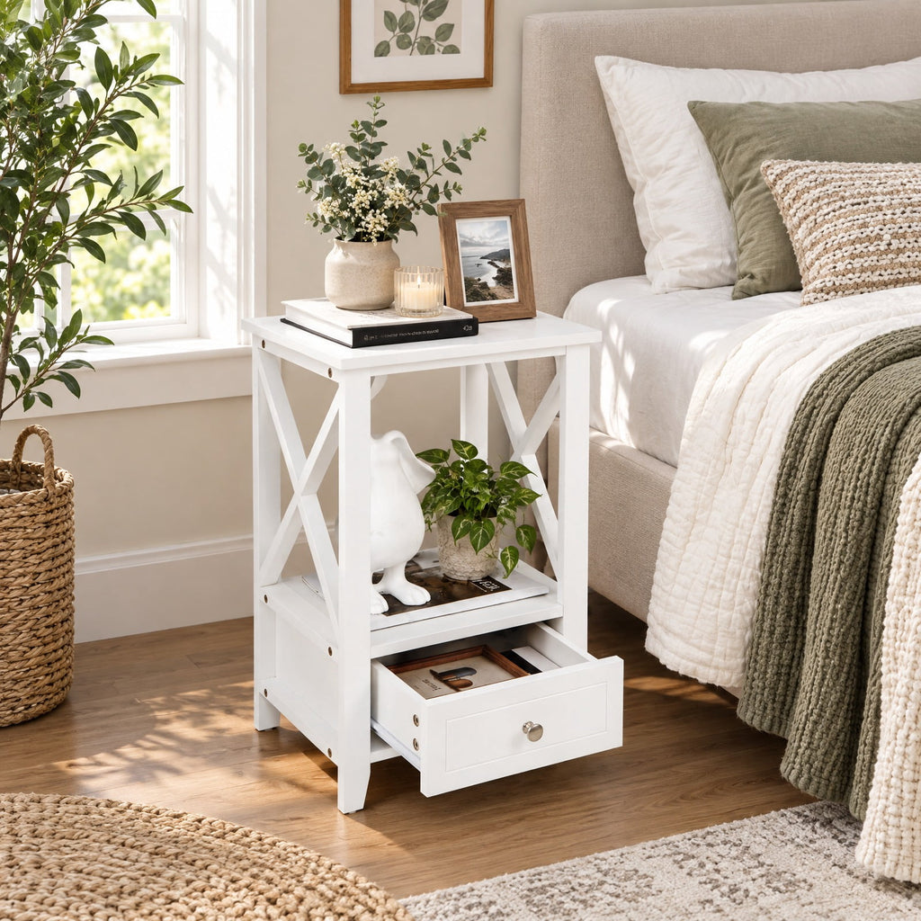 Airfind 2-Tier 16 x 14 Inch Multifunctional Nightstand with Storage Drawer, 66 lbs Capacity, MDF Frame, 16in x 12in x 24in (L x W x H) Drawer Footprint