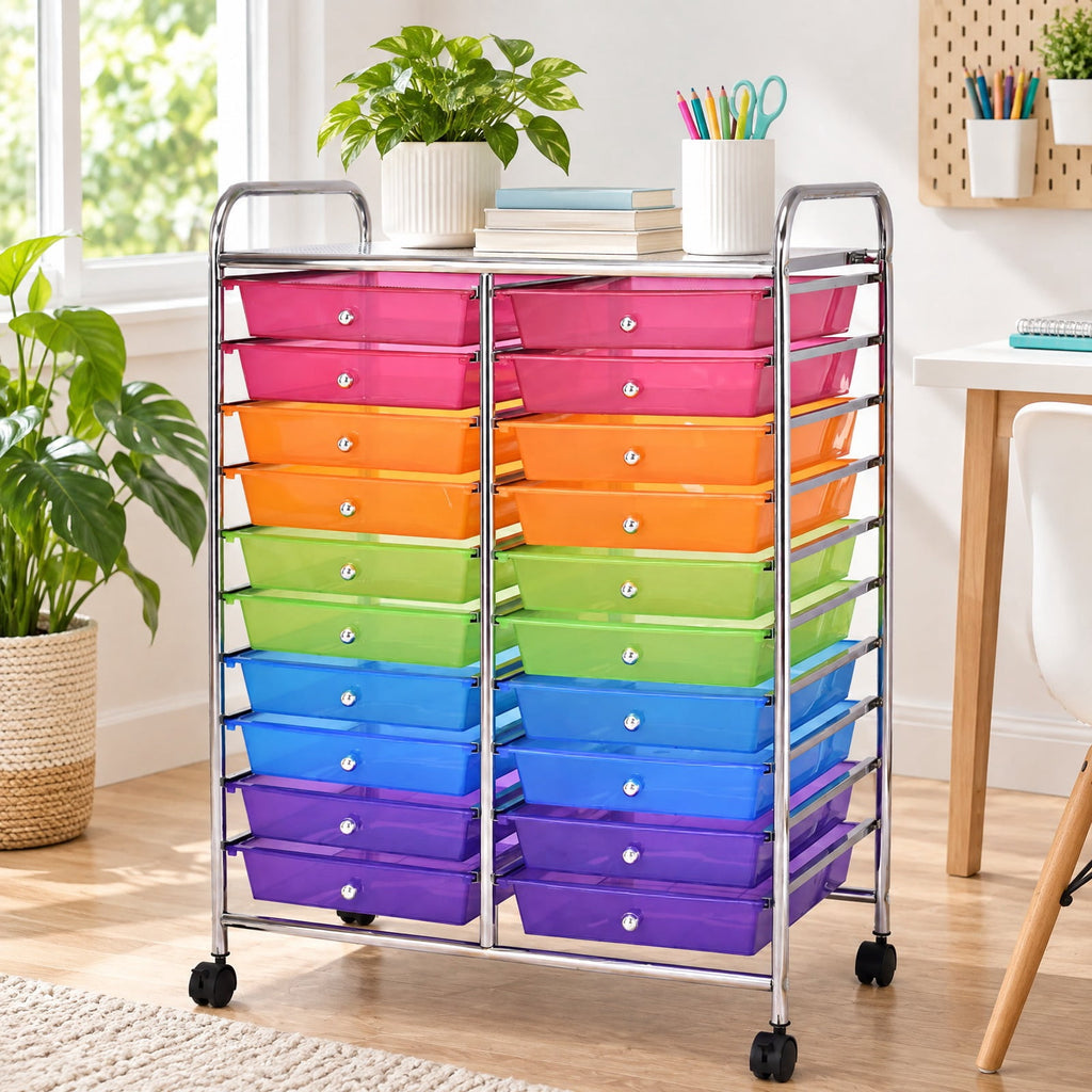 Airfind 20 Drawers Storage Rolling Cart Studio Organizer, Steel Frame, 25 Inch x15 Inch x 34 Inch Footprint, 20 removable drawers for storage and classify