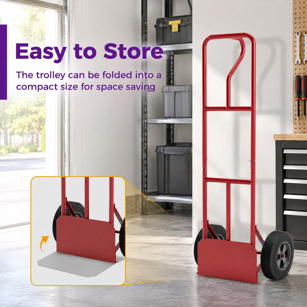 Airfind P-Handle Hand Truck with Foldable Load Plate for Warehouse Garage, 770 lbs Capacity, Metal Frame, 21 x 19 x 52 Footprint, Red
