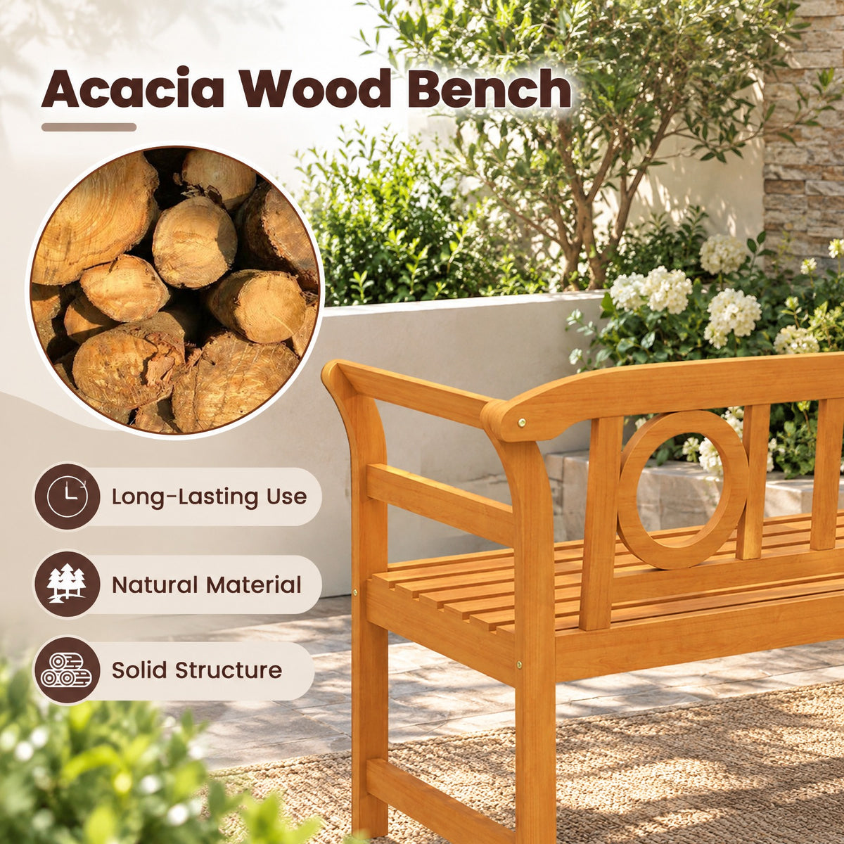 Airfind Acacia Wood 2, 800 lbs Capacity, Acacia Wood Frame, 47 × 20 × 31 Footprint, Wood, Reinforced crossbar for additional stability
