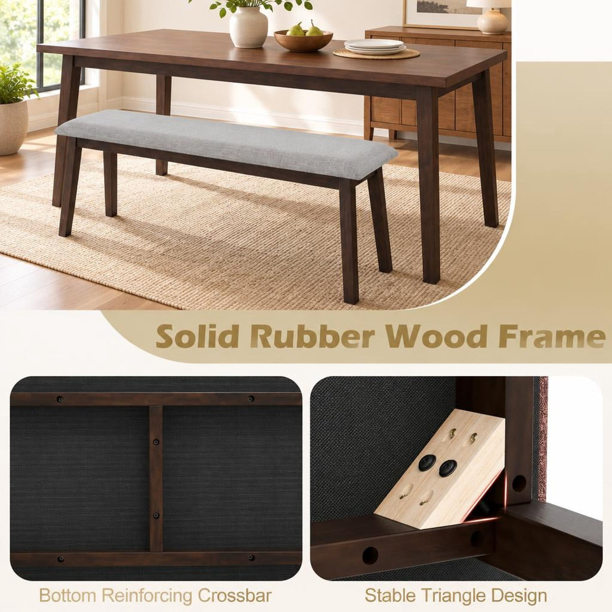 Airfind 43.5 Inch Upholstered Entryway Bench with Rubber Wood Frame, 550 lbs Capacity, Faux Linen Fabric Frame, 43.5 Inch x 14 Inch x 18 Inch Footprint, Grey