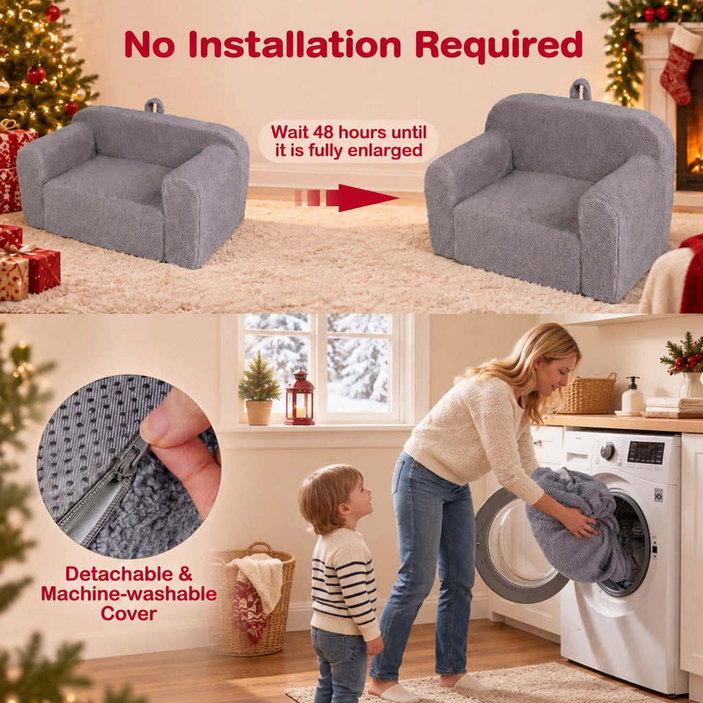 Airfind Youth Couch Portable Youth Sofa with Anti-slip Base, Teddy Fleece Fabric, for 3 and Years Old, 24.5 Inch X 16 Inch X 16 Inch, Gray