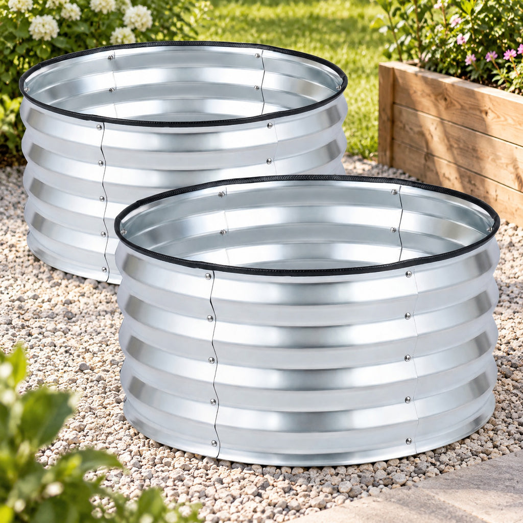 Airfind 2 Pack Galvanized Raised Garden Bed Kit with Open-Ended Base, Galvanized Metal PVC Frame, 24 x 24 x 12 Footprint, Silver