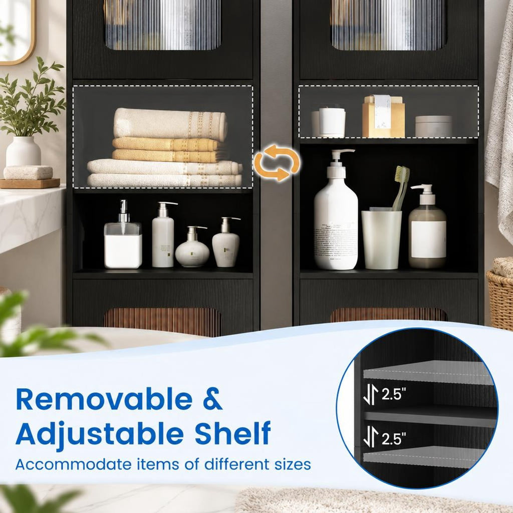 Airfind Tall Bathroom Storage Cabinet 67 Inches Freestanding Storage Organizer, 155 lbs Capacity, Engineered Wood MDF Frame, Black