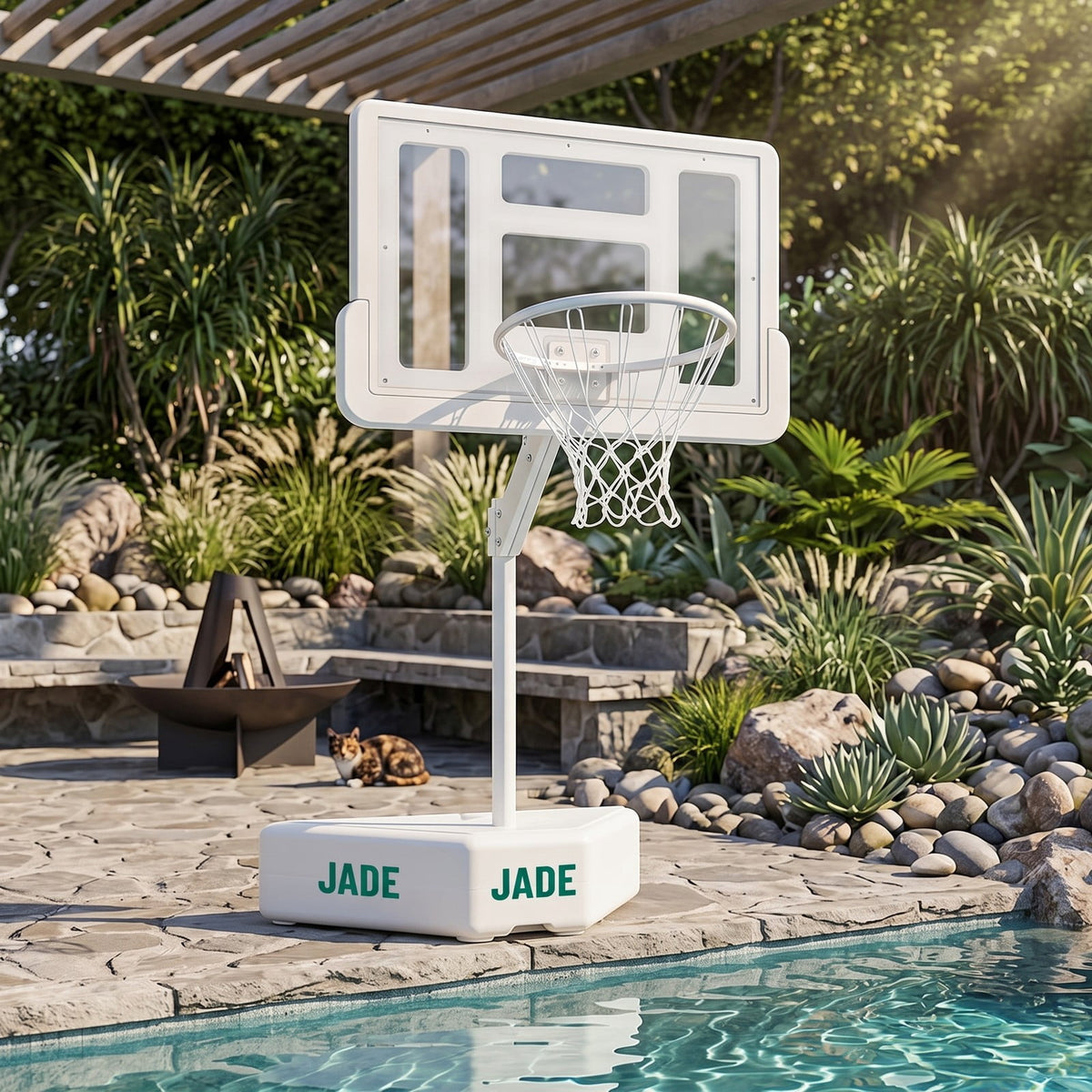 Airfind Poolside Basketball Hoop System, Adjustable Height Pool Basketball Set with 2 Water Balls and Pump, Metal PC Backboard for Swimming Pool Outdoor Family, White