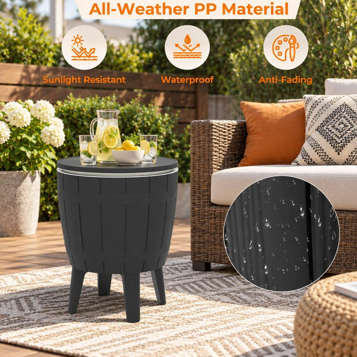 Airfind 10 Gallon Cooler Bar Table Outdoor Coffee Table Ice Bucket with Telescopic Tabletop for Beer and Wine, 110 lbs Bucket Capacity, Black
