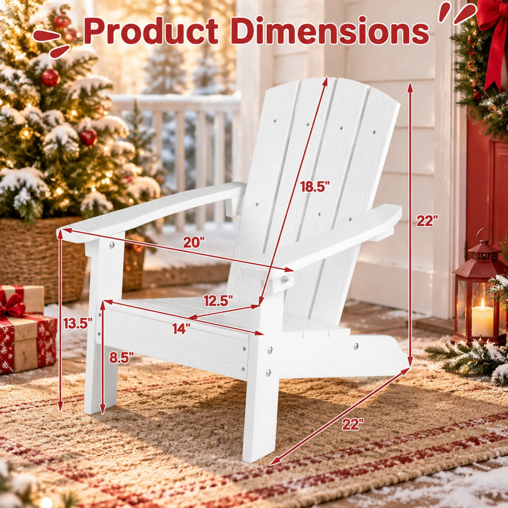 Airfind All-Weather HIPS Kids Adirondack Chair with with High Backrest and Armrests, 165 lbs Capacity, Wood-like HIPS Frame, White