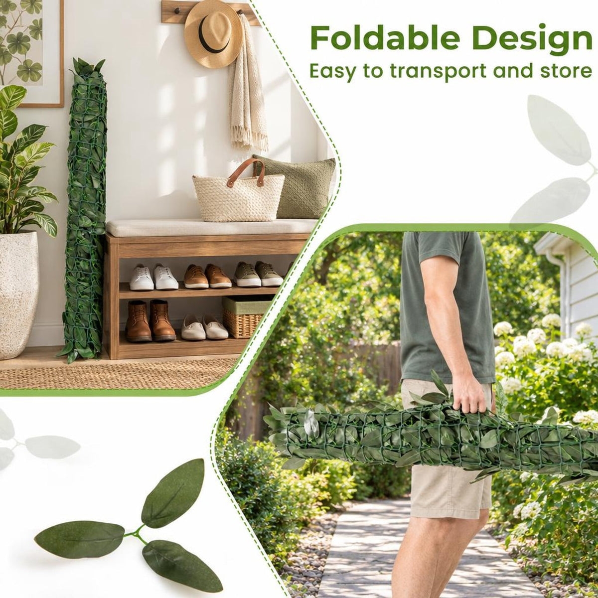 Airfind Artificial Lily Leaf Privacy Fence for Garden Yard Balcony Deck, Polyester Fabric Each Frame, 120 x 40 Rolling Footprint, Dark Green