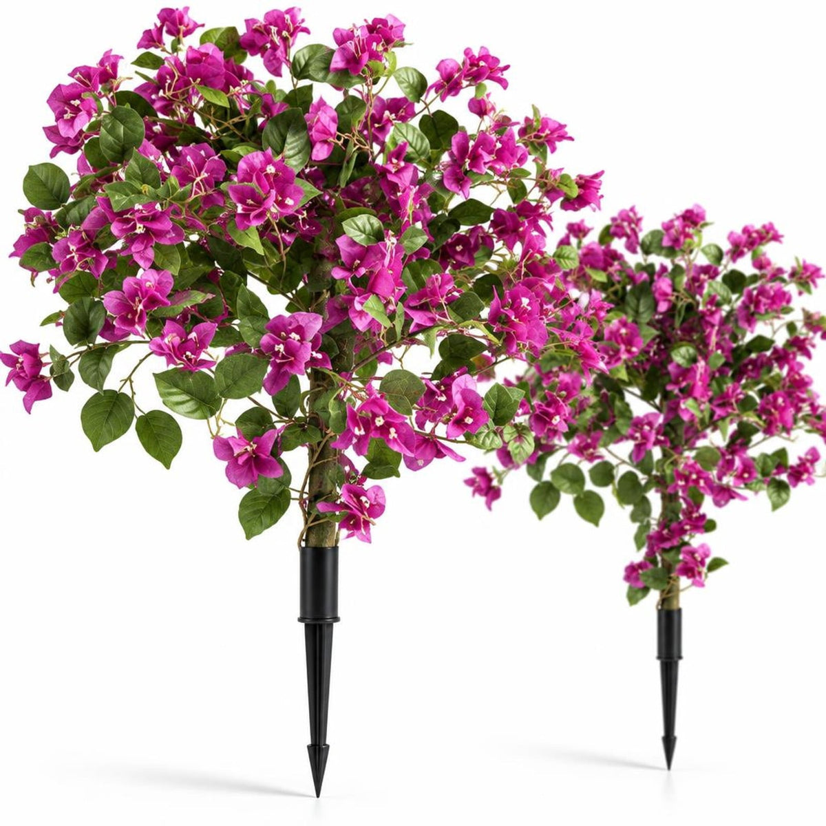Airfind 2 Pack Artificial Bougainvillea Trees with Ground Spike and PE Trunks for Porch, Pink + Green