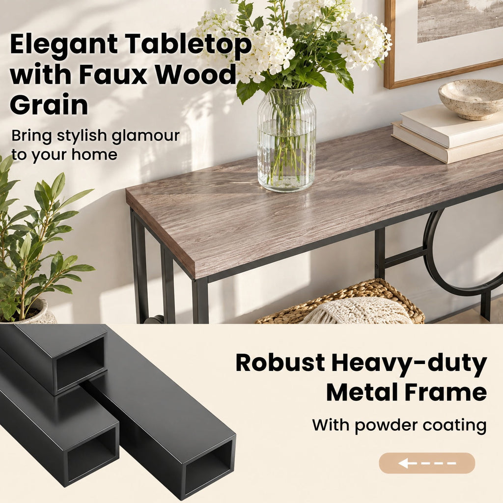 Airfind 2-Tier Faux Marble Top Console Table with Storage Shelf for Hallway, 110 lbs Capacity, MDF Metal Frame, Brown