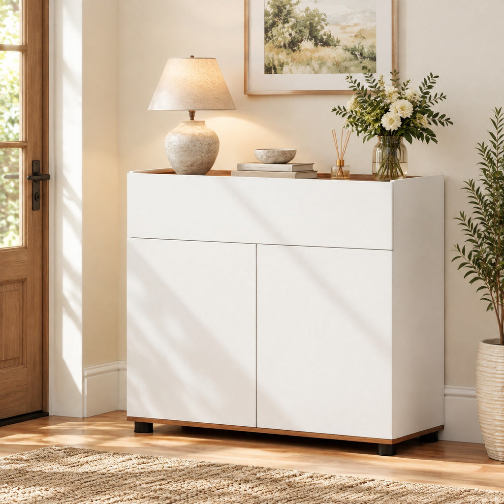 Airfind Sideboard Buffet Cabinet with Storage Wooden Kitchen Storage Cabinet, 44 lbs Capacity, Engineered Wood MDF PP Frame, White